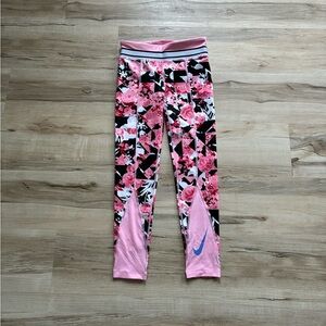 Nike Kids Pink Floral Leggings Dri-Fit Tight Fit